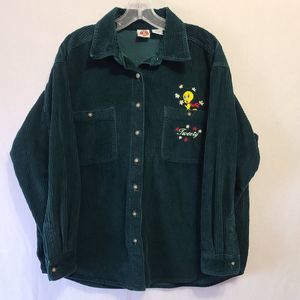 Vintage 90s Looney Tunes Tweety Bird Corduroy Button Up Shirt Women's Size Large